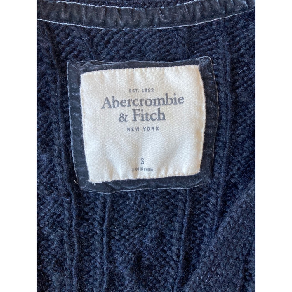 Abercrombie & Fitch Cable Knit Cardigan Sweater Womens Small Navy Blue Moose - Picture 3 of 12